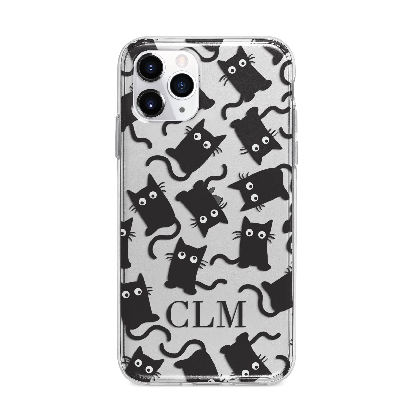 Personalised Cat Initials Clear Apple iPhone 11 Pro in Silver with Bumper Case