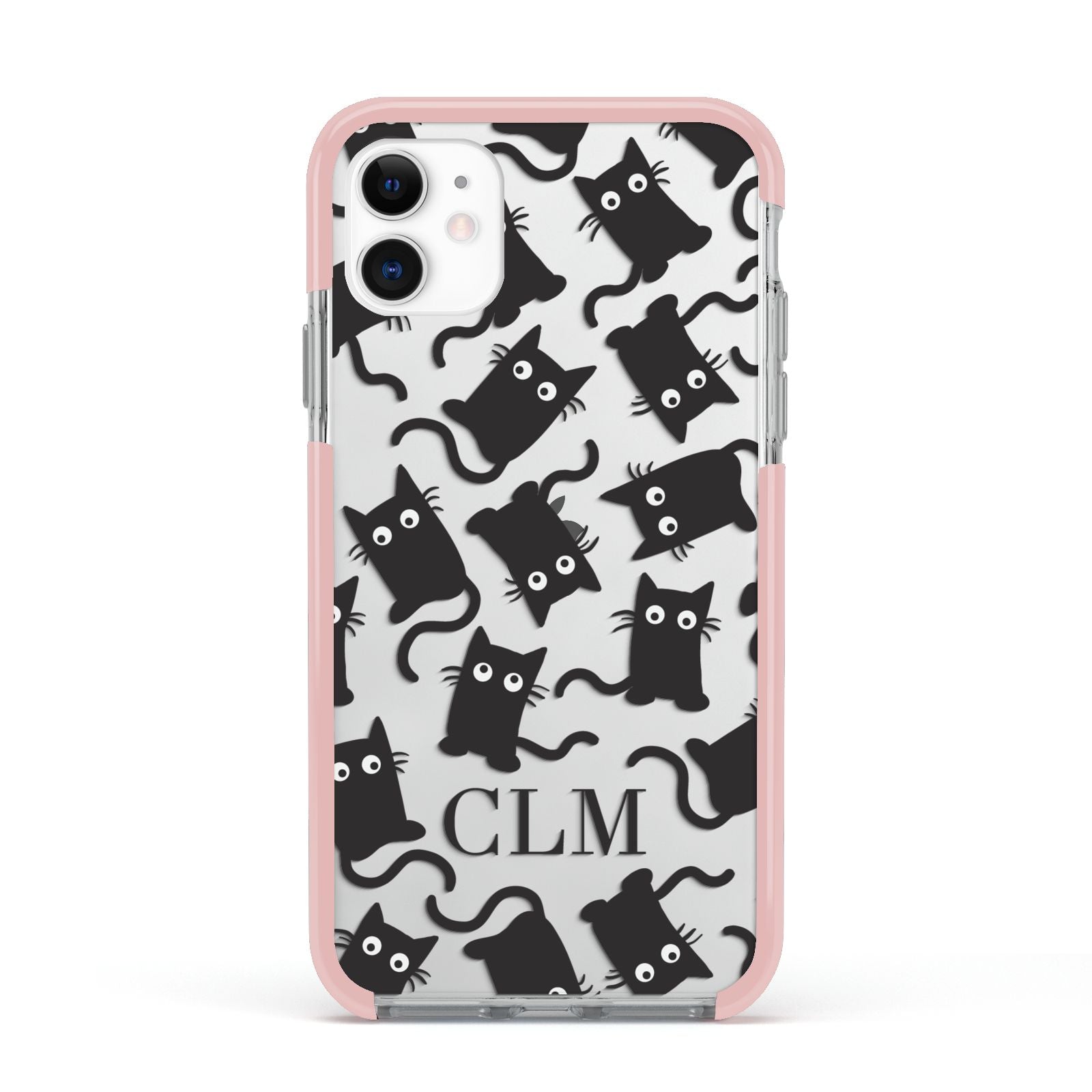Personalised Cat Initials Clear Apple iPhone 11 in White with Pink Impact Case