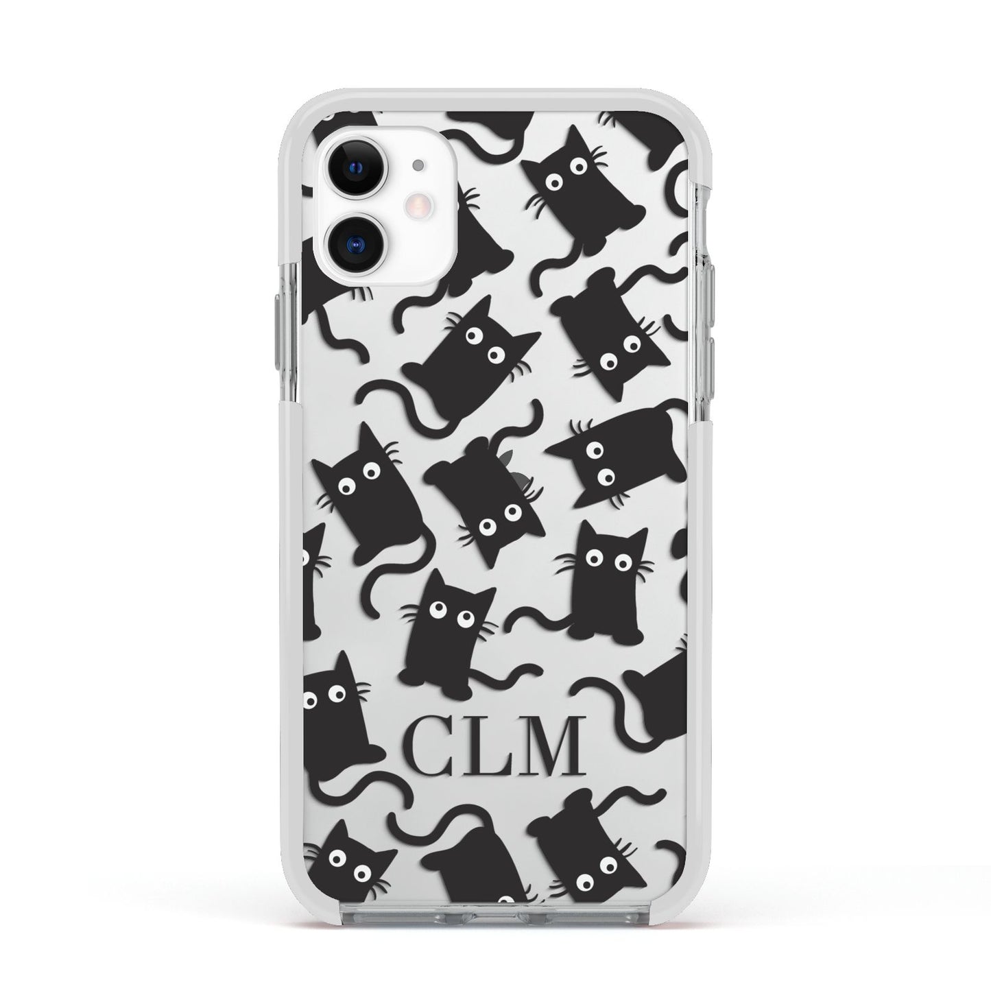 Personalised Cat Initials Clear Apple iPhone 11 in White with White Impact Case