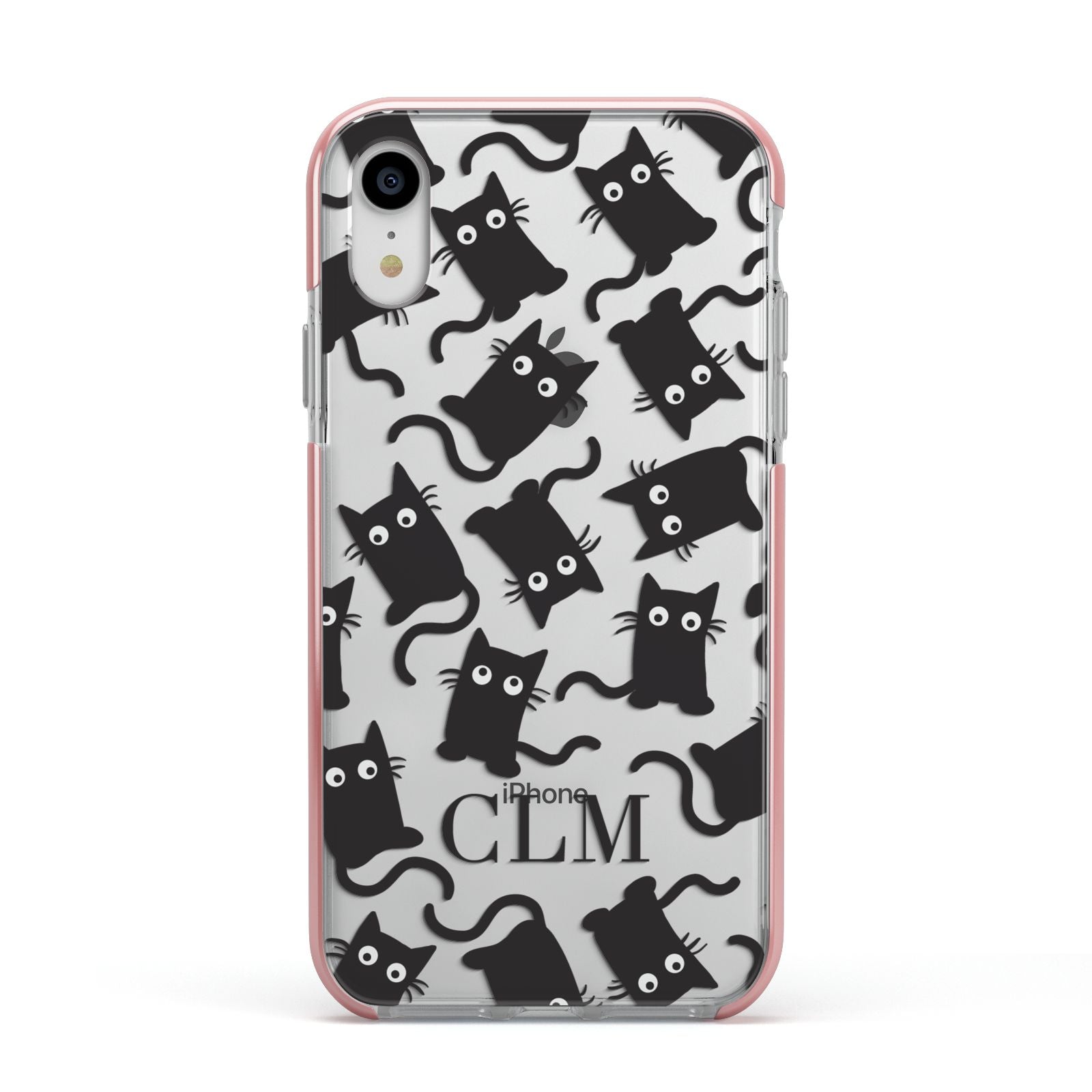 Personalised Cat Initials Clear Apple iPhone XR Impact Case Pink Edge on Silver Phone