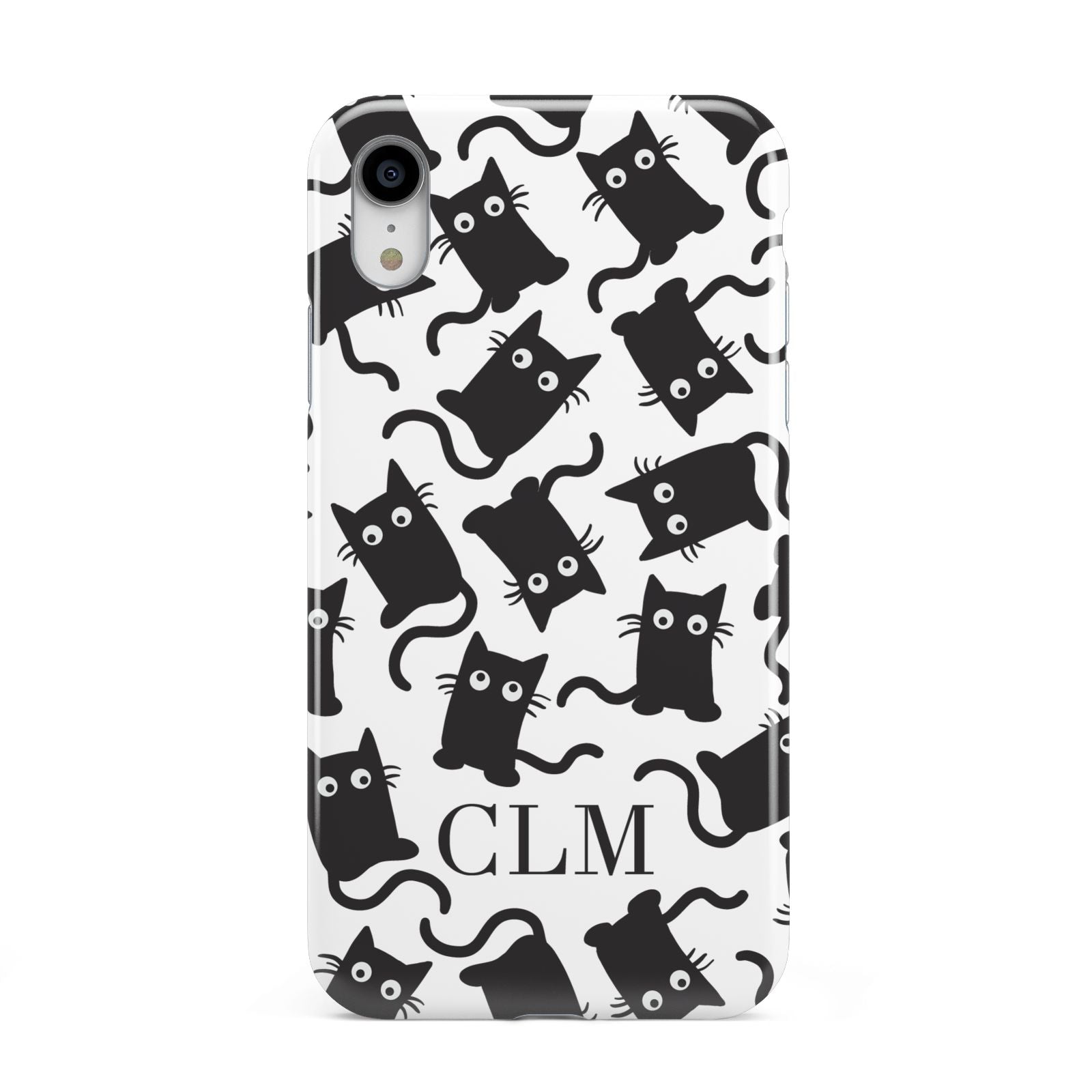 Personalised Cat Initials Clear Apple iPhone XR White 3D Tough Case