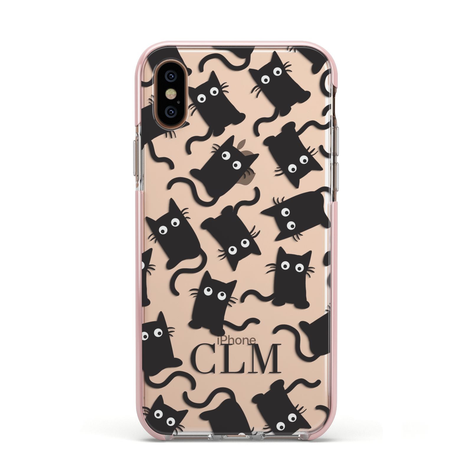 Personalised Cat Initials Clear Apple iPhone Xs Impact Case Pink Edge on Gold Phone