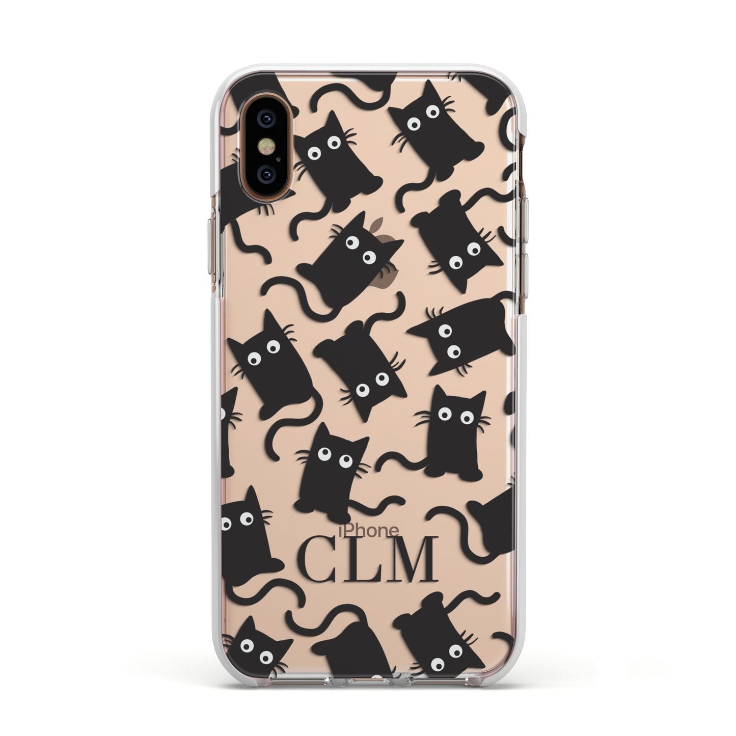 Personalised Cat Initials Clear Apple iPhone Xs Impact Case White Edge on Gold Phone