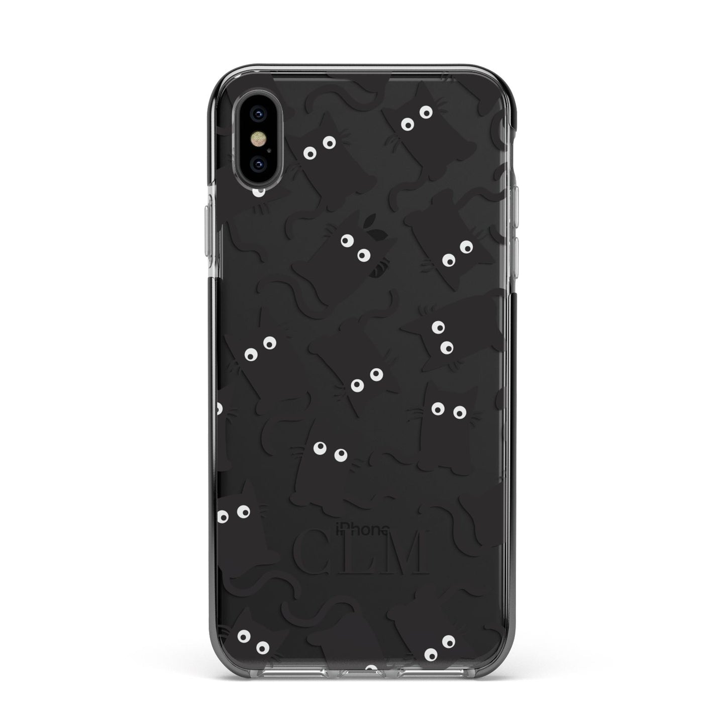Personalised Cat Initials Clear Apple iPhone Xs Max Impact Case Black Edge on Black Phone