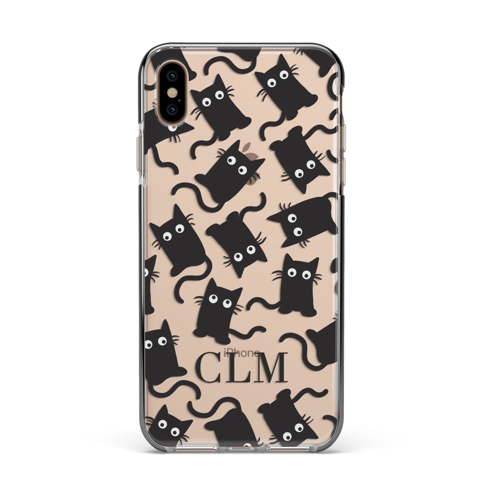 Personalised Cat Initials Clear Apple iPhone Xs Max Impact Case Black Edge on Gold Phone