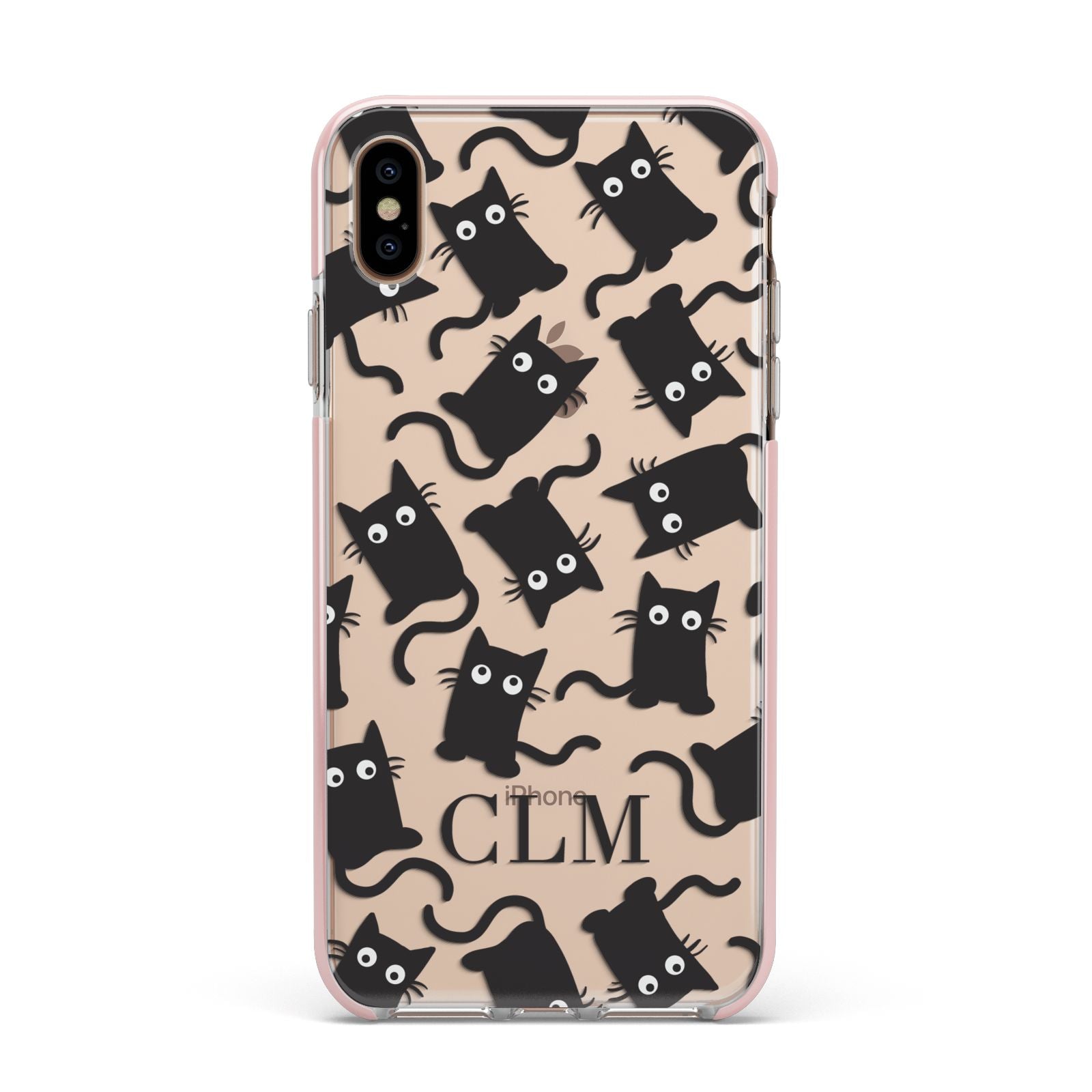 Personalised Cat Initials Clear Apple iPhone Xs Max Impact Case Pink Edge on Gold Phone