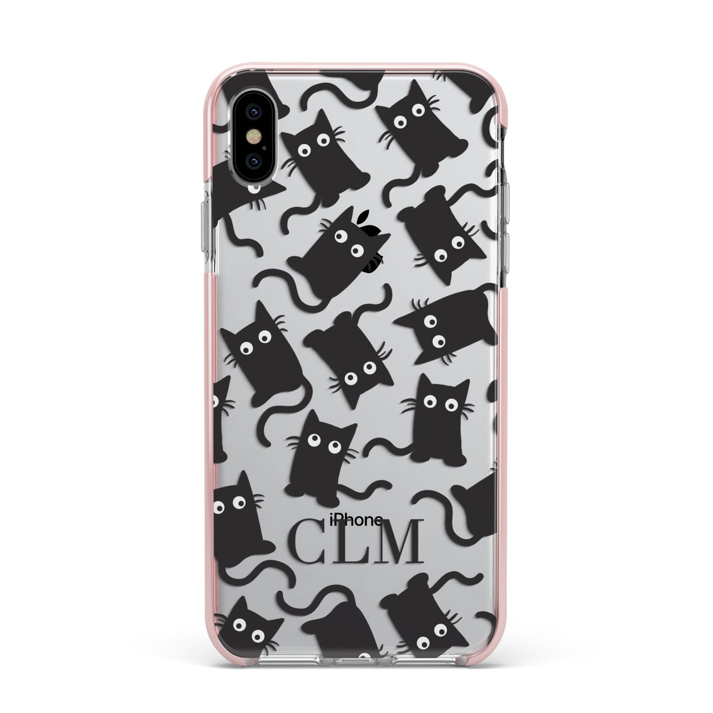 Personalised Cat Initials Clear Apple iPhone Xs Max Impact Case Pink Edge on Silver Phone