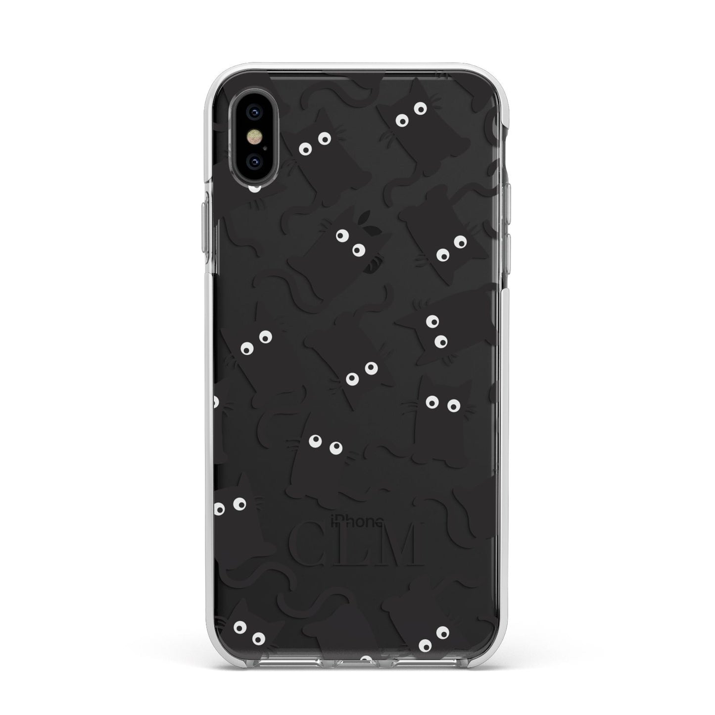 Personalised Cat Initials Clear Apple iPhone Xs Max Impact Case White Edge on Black Phone