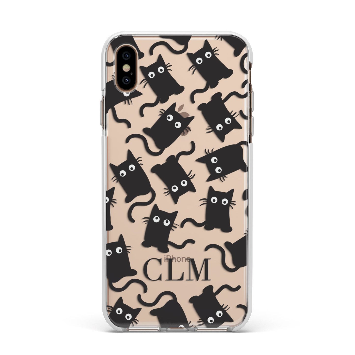 Personalised Cat Initials Clear Apple iPhone Xs Max Impact Case White Edge on Gold Phone