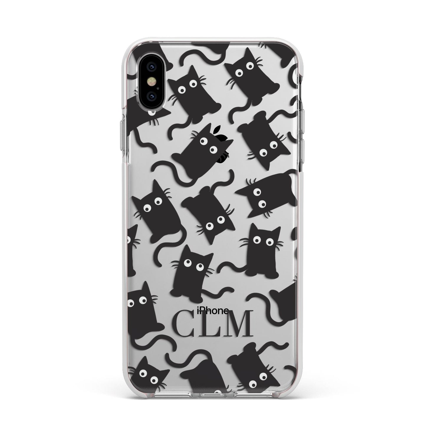 Personalised Cat Initials Clear Apple iPhone Xs Max Impact Case White Edge on Silver Phone