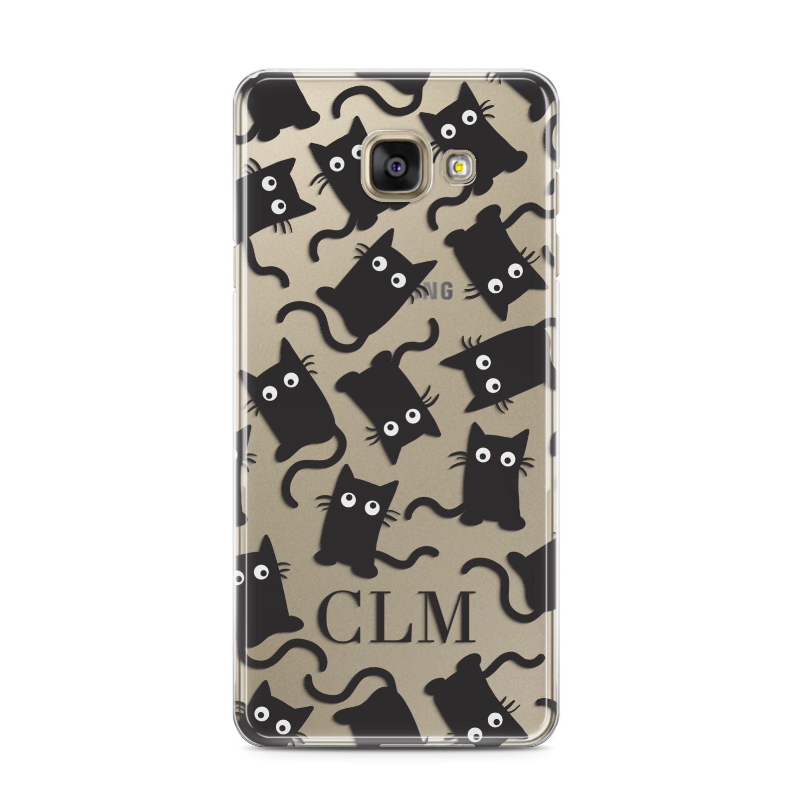 Personalised Cat Initials Clear Samsung Galaxy A3 2016 Case on gold phone