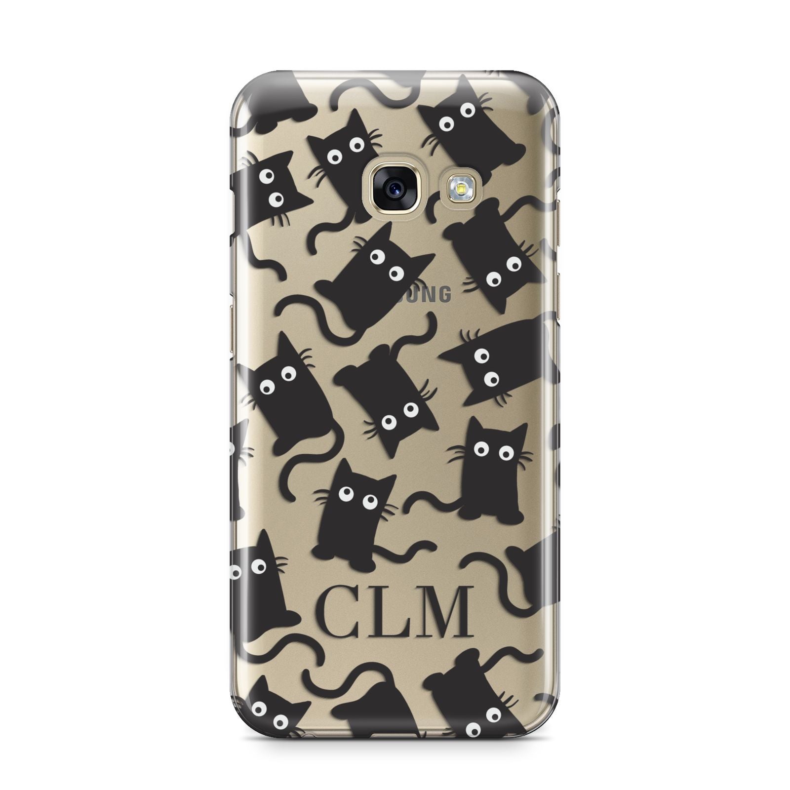 Personalised Cat Initials Clear Samsung Galaxy A3 2017 Case on gold phone