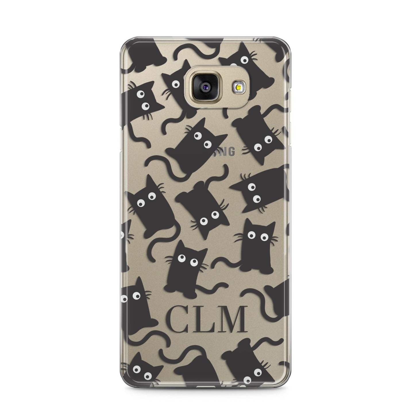 Personalised Cat Initials Clear Samsung Galaxy A5 2016 Case on gold phone