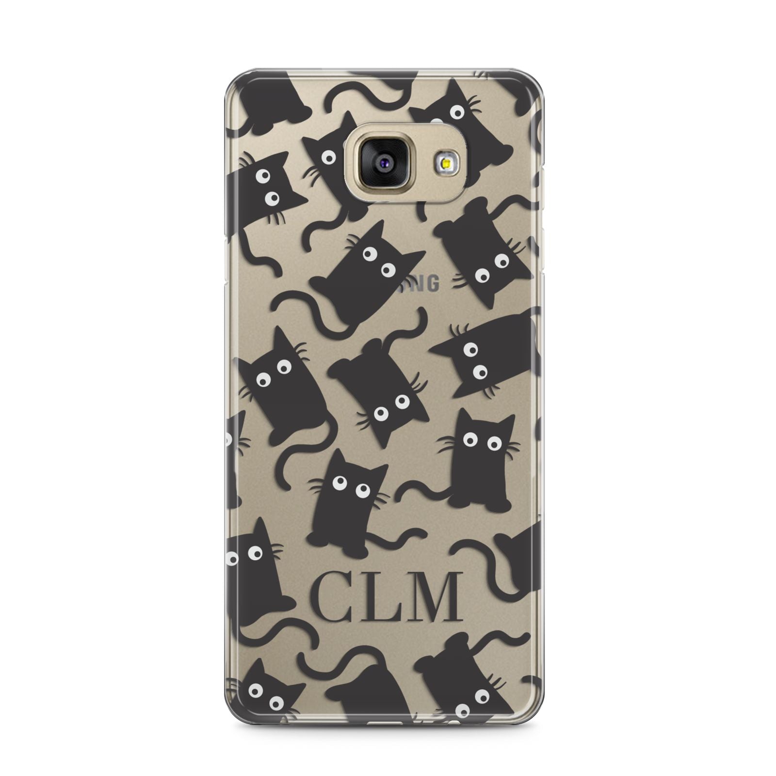 Personalised Cat Initials Clear Samsung Galaxy A5 2016 Case on gold phone