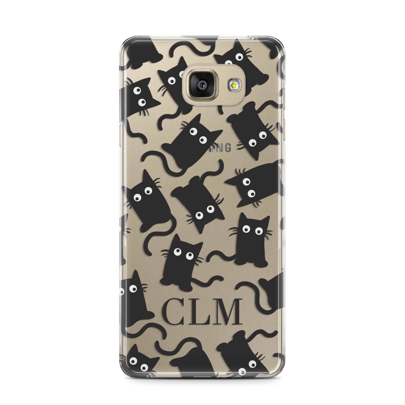Personalised Cat Initials Clear Samsung Galaxy A7 2016 Case on gold phone