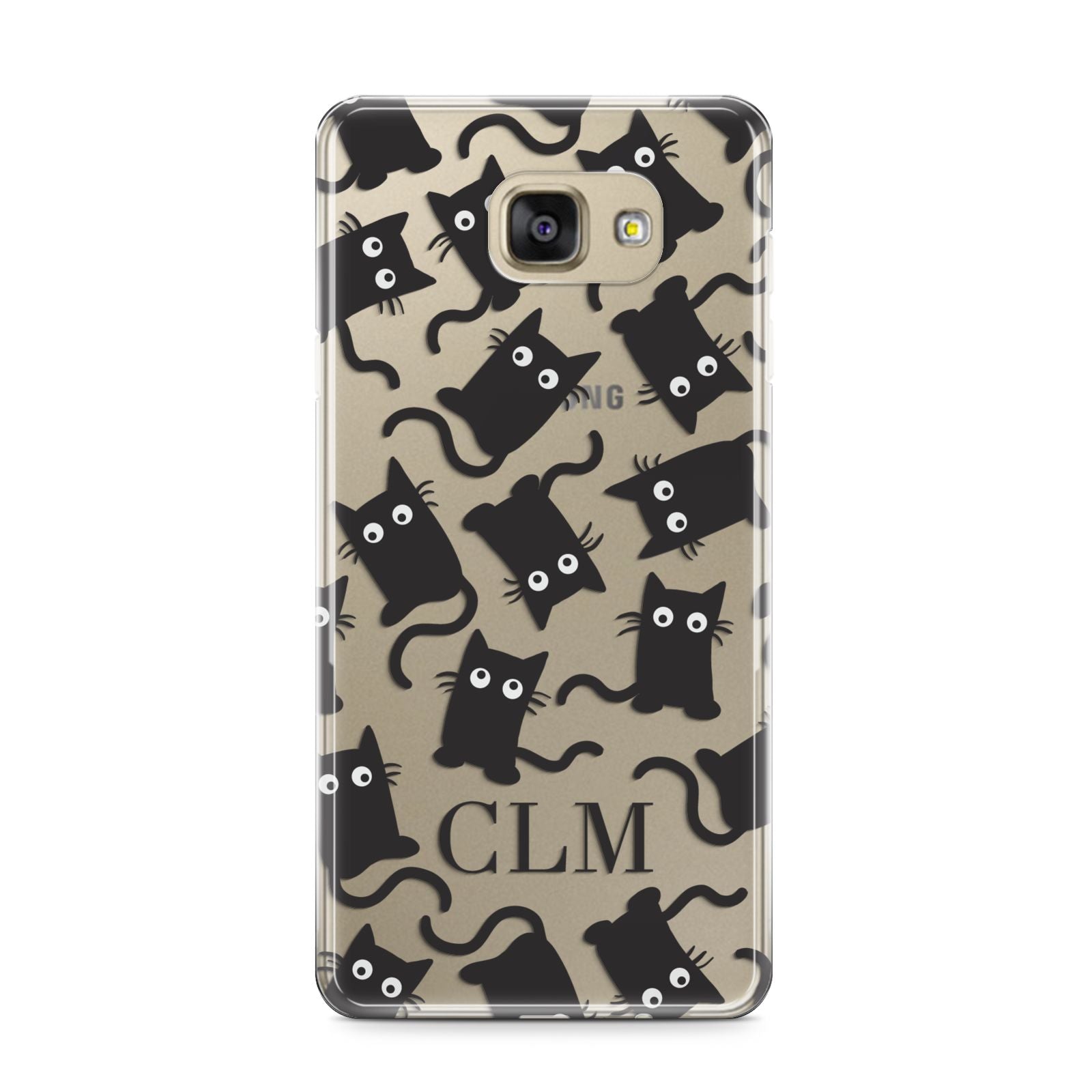 Personalised Cat Initials Clear Samsung Galaxy A9 2016 Case on gold phone