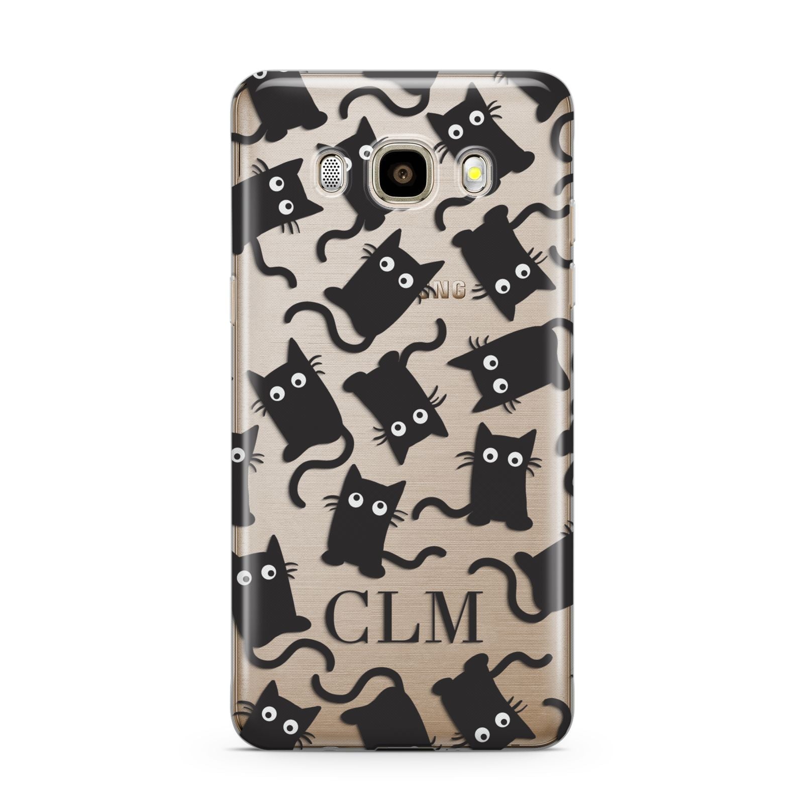 Personalised Cat Initials Clear Samsung Galaxy J7 2016 Case on gold phone