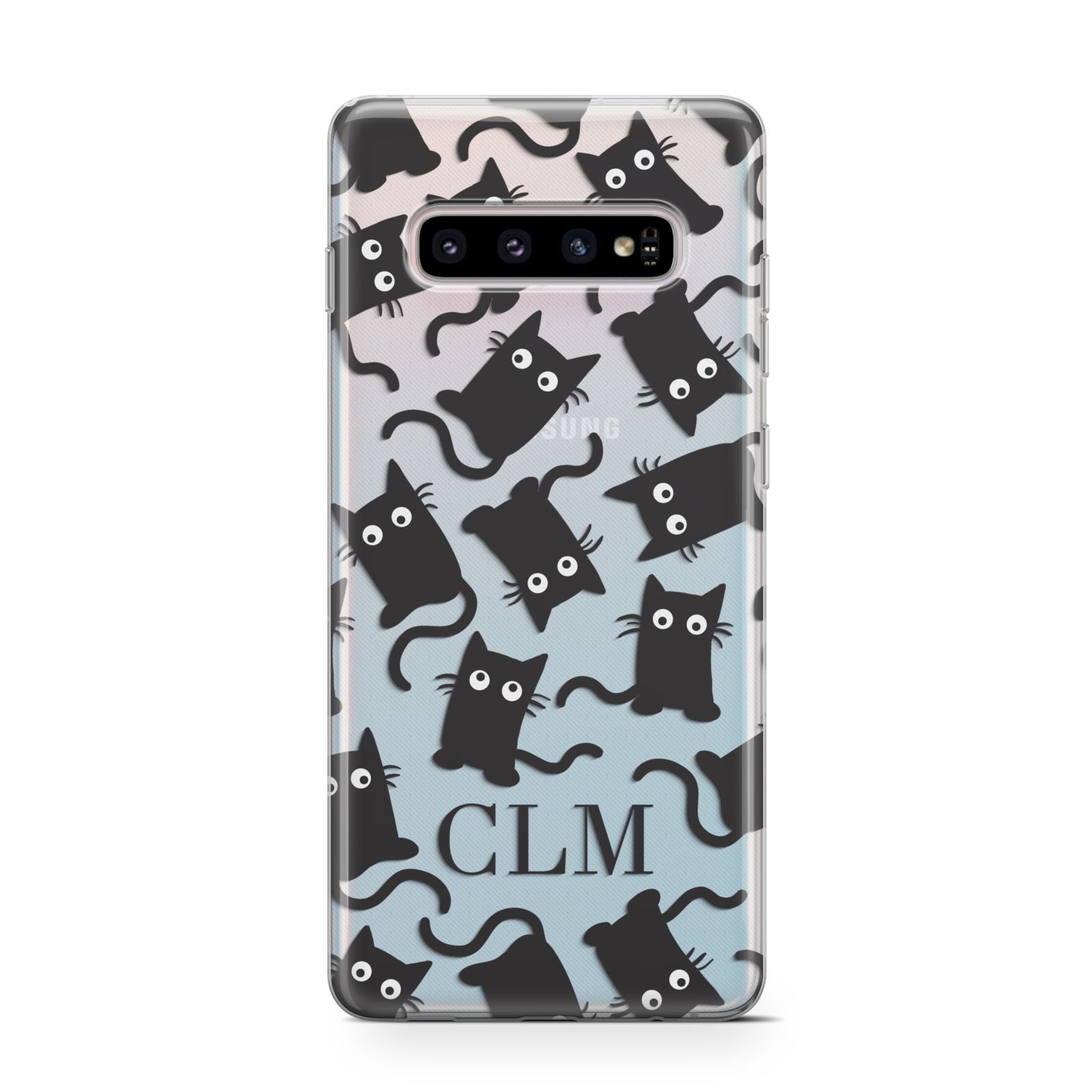 Personalised Cat Initials Clear Samsung Galaxy S10 Case