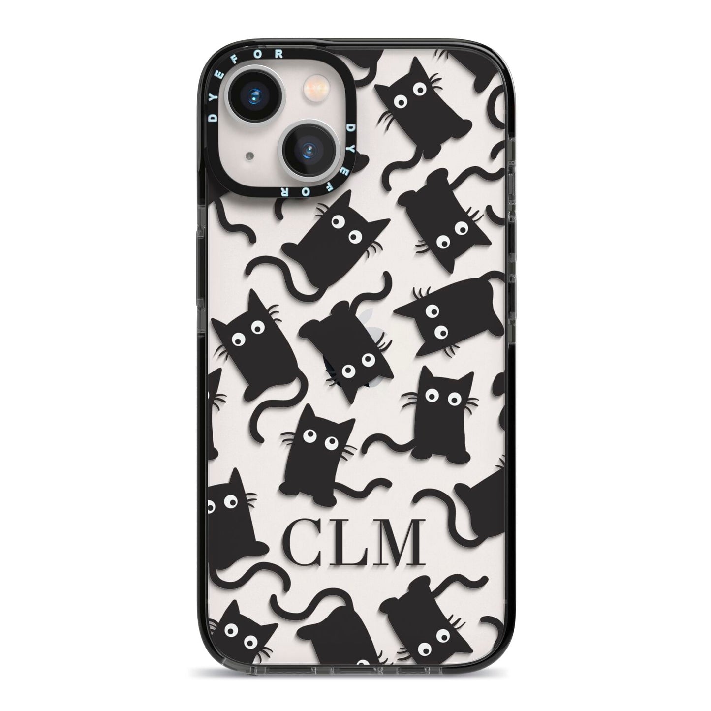 Personalised Cat Initials Clear iPhone 13 Black Impact Case on Silver phone
