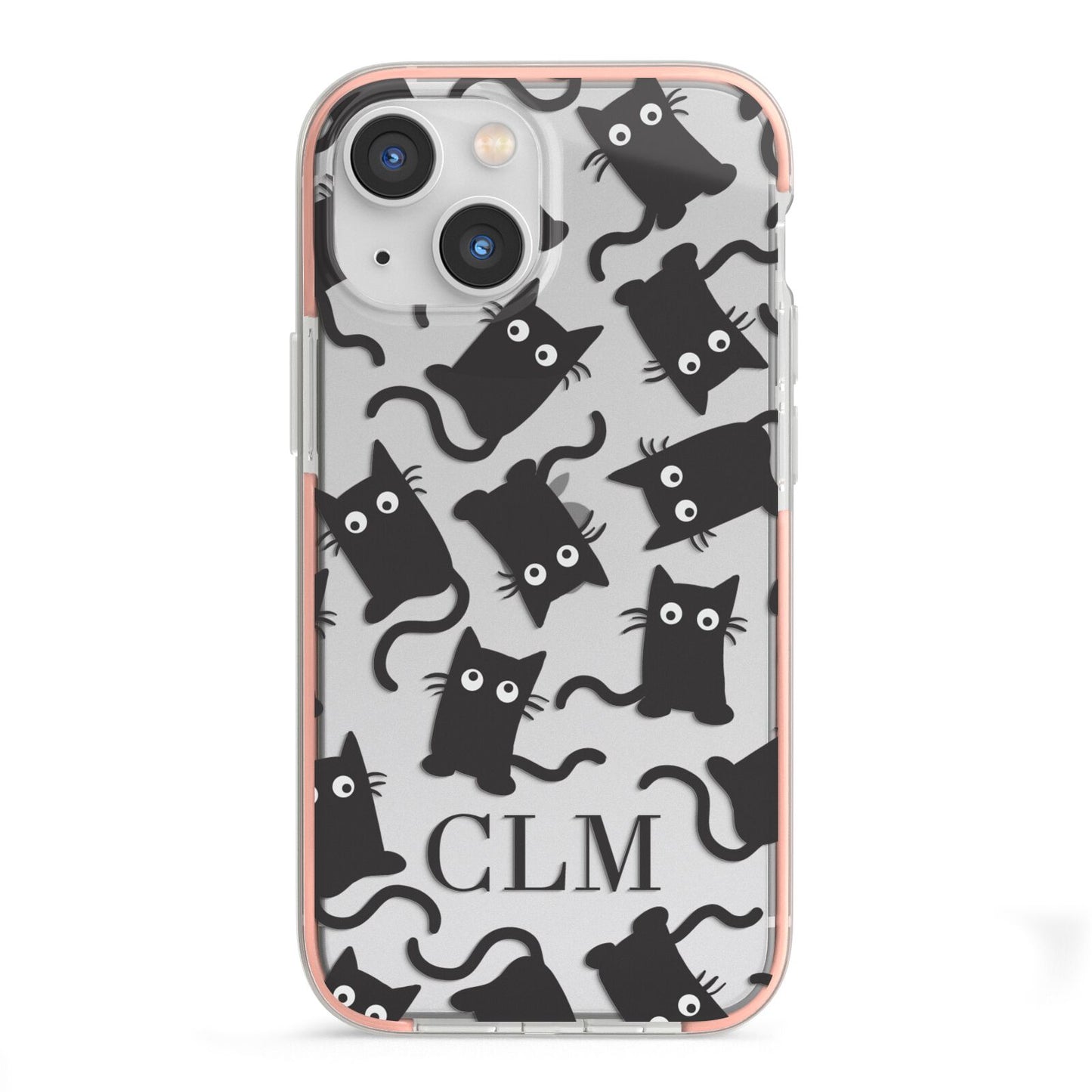 Personalised Cat Initials Clear iPhone 13 Mini TPU Impact Case with Pink Edges