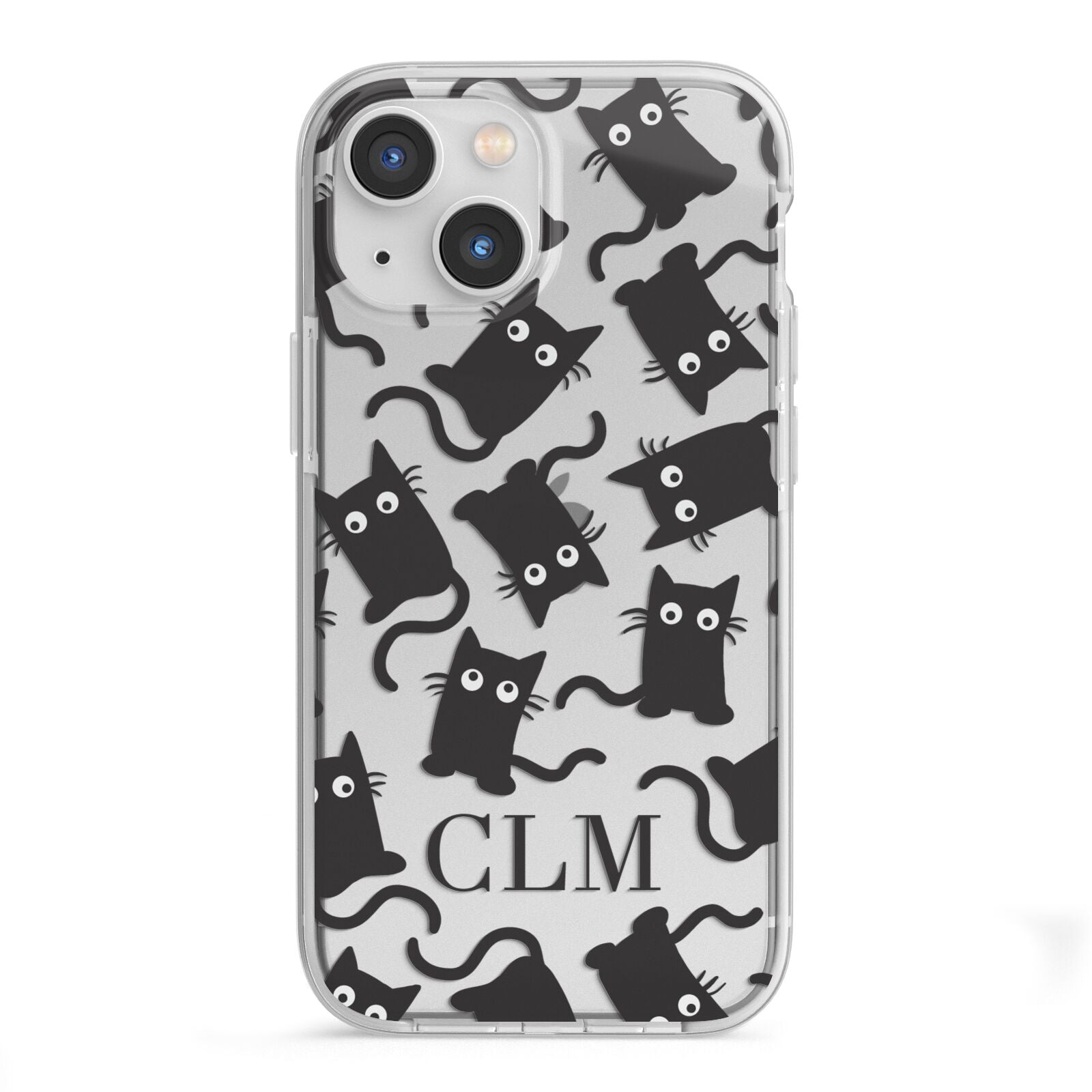Personalised Cat Initials Clear iPhone 13 Mini TPU Impact Case with White Edges