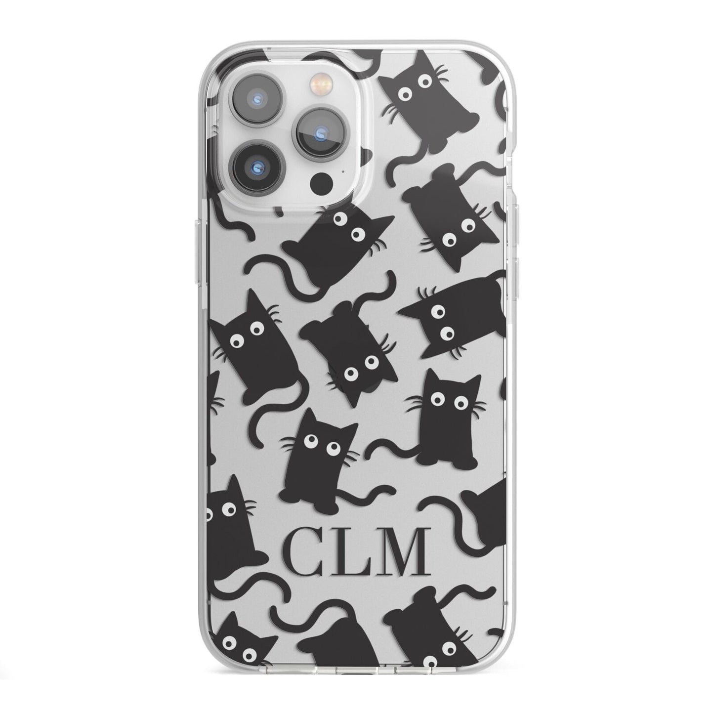 Personalised Cat Initials Clear iPhone 13 Pro Max TPU Impact Case with White Edges