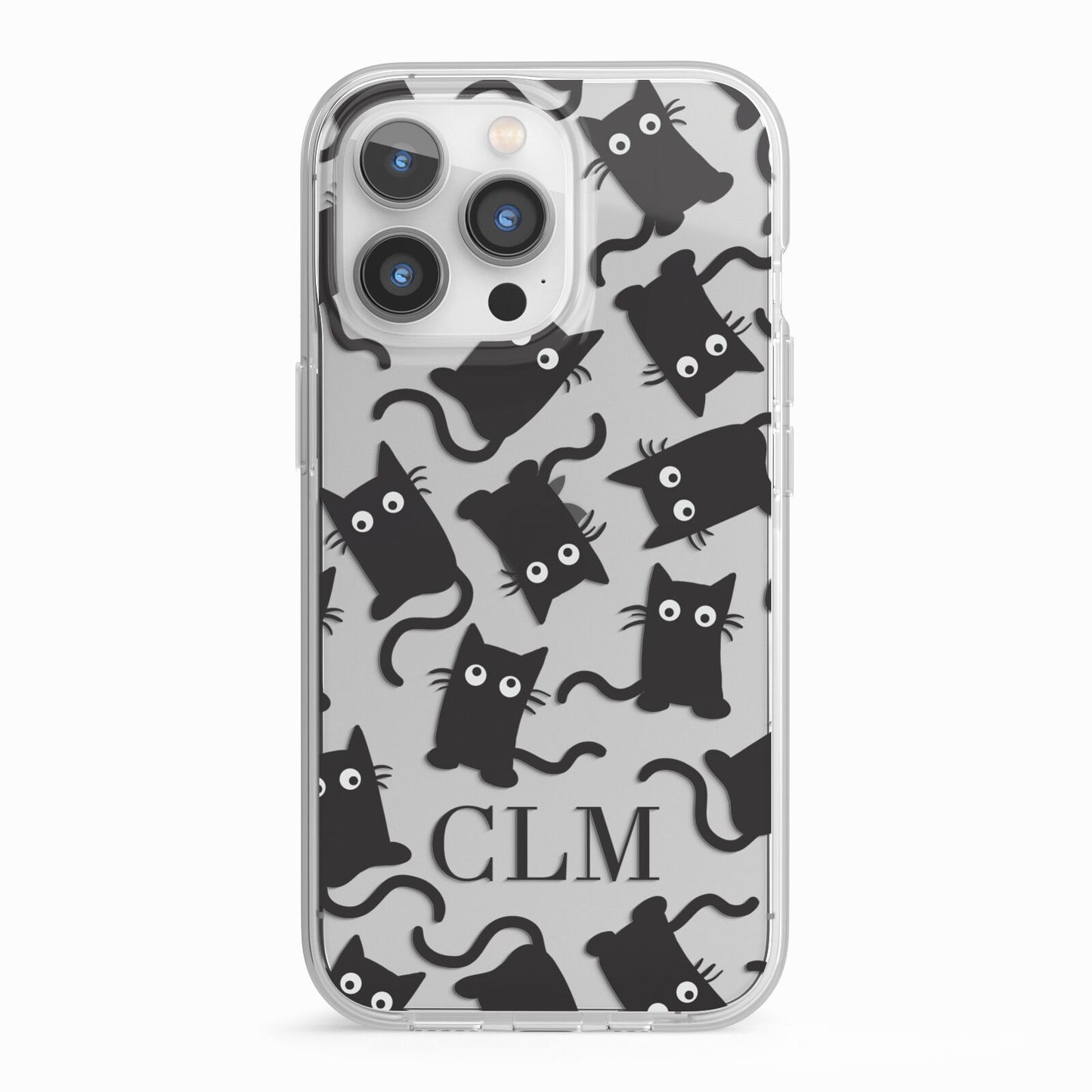 Personalised Cat Initials Clear iPhone 13 Pro TPU Impact Case with White Edges