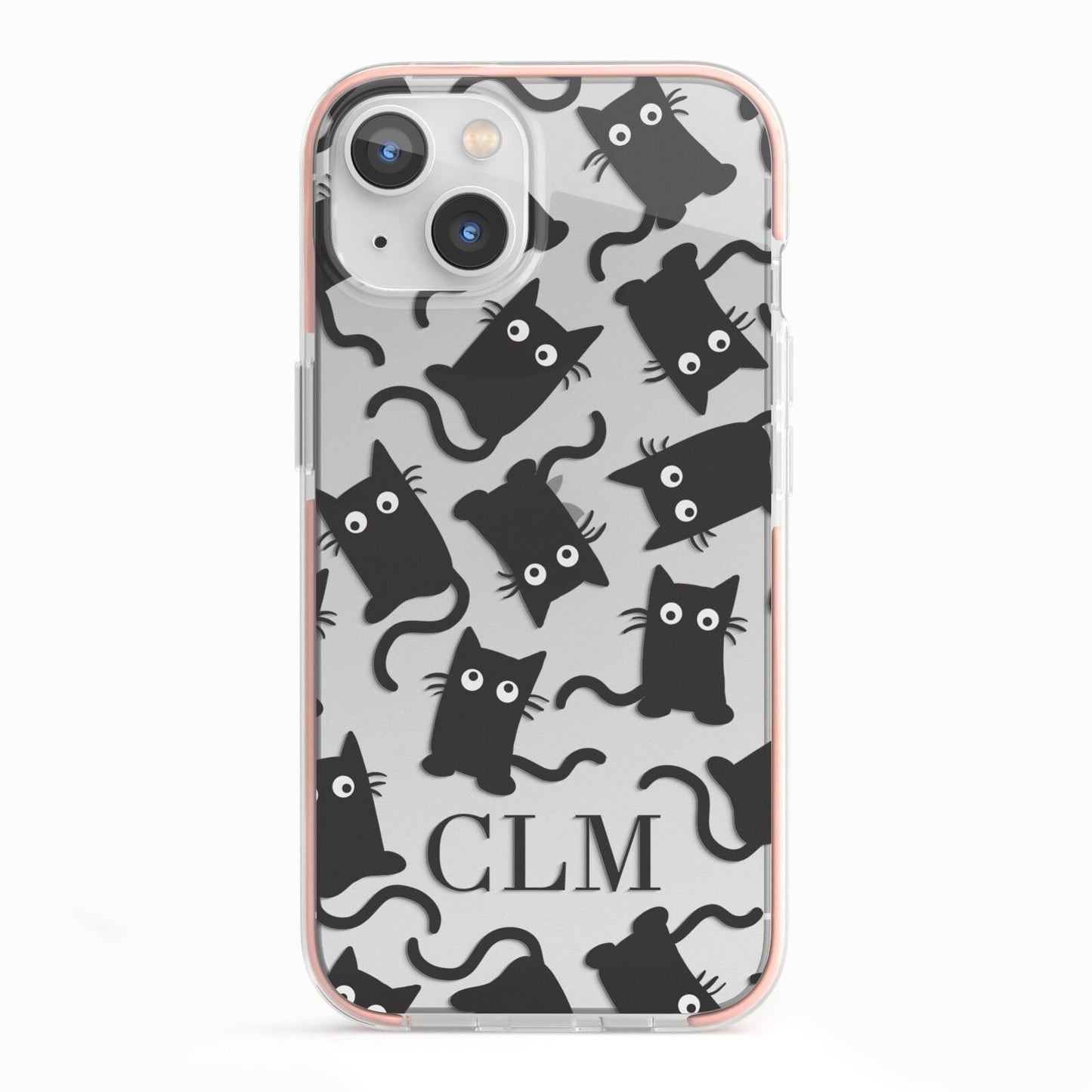 Personalised Cat Initials Clear iPhone 13 TPU Impact Case with Pink Edges