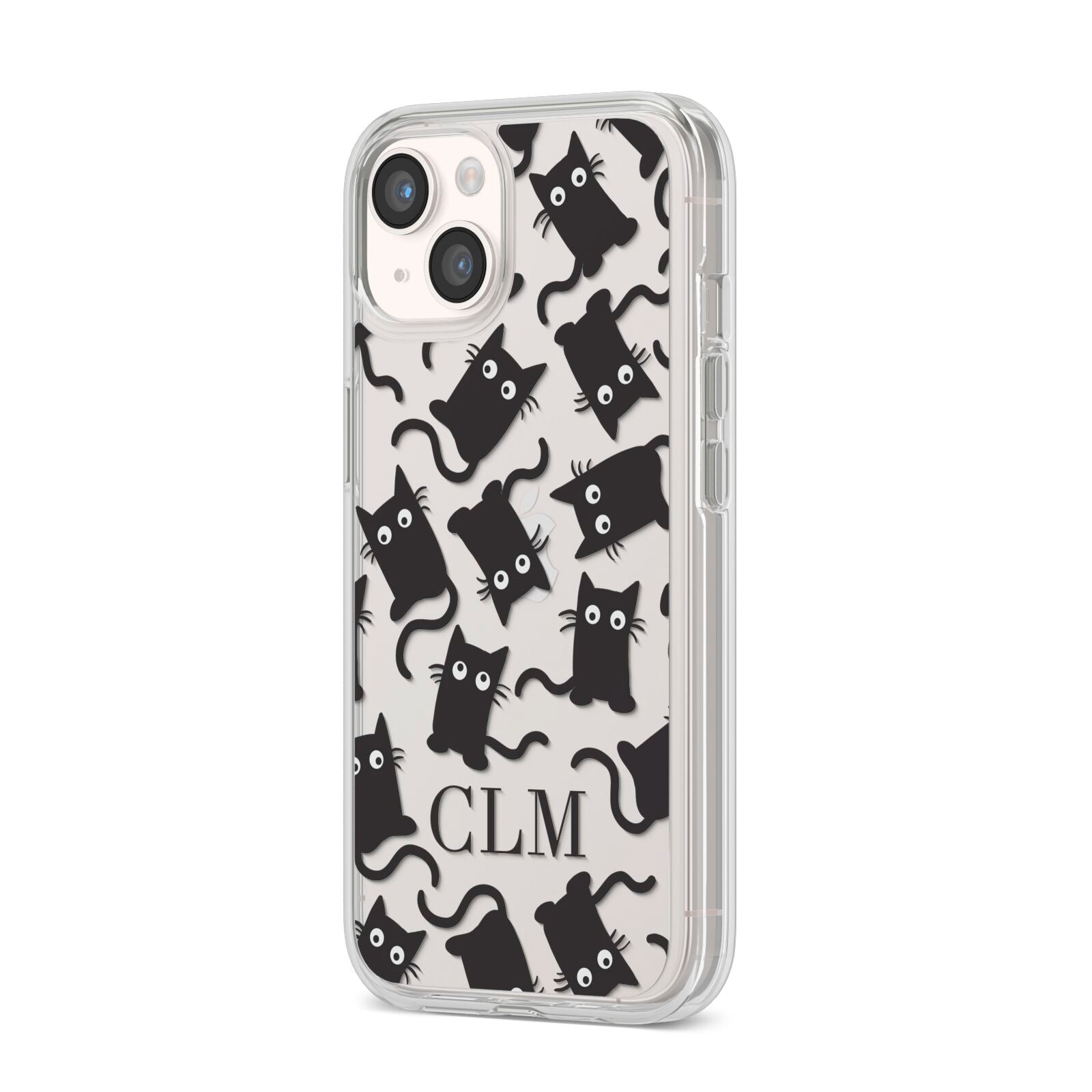 Personalised Cat Initials Clear iPhone 14 Clear Tough Case Starlight Angled Image