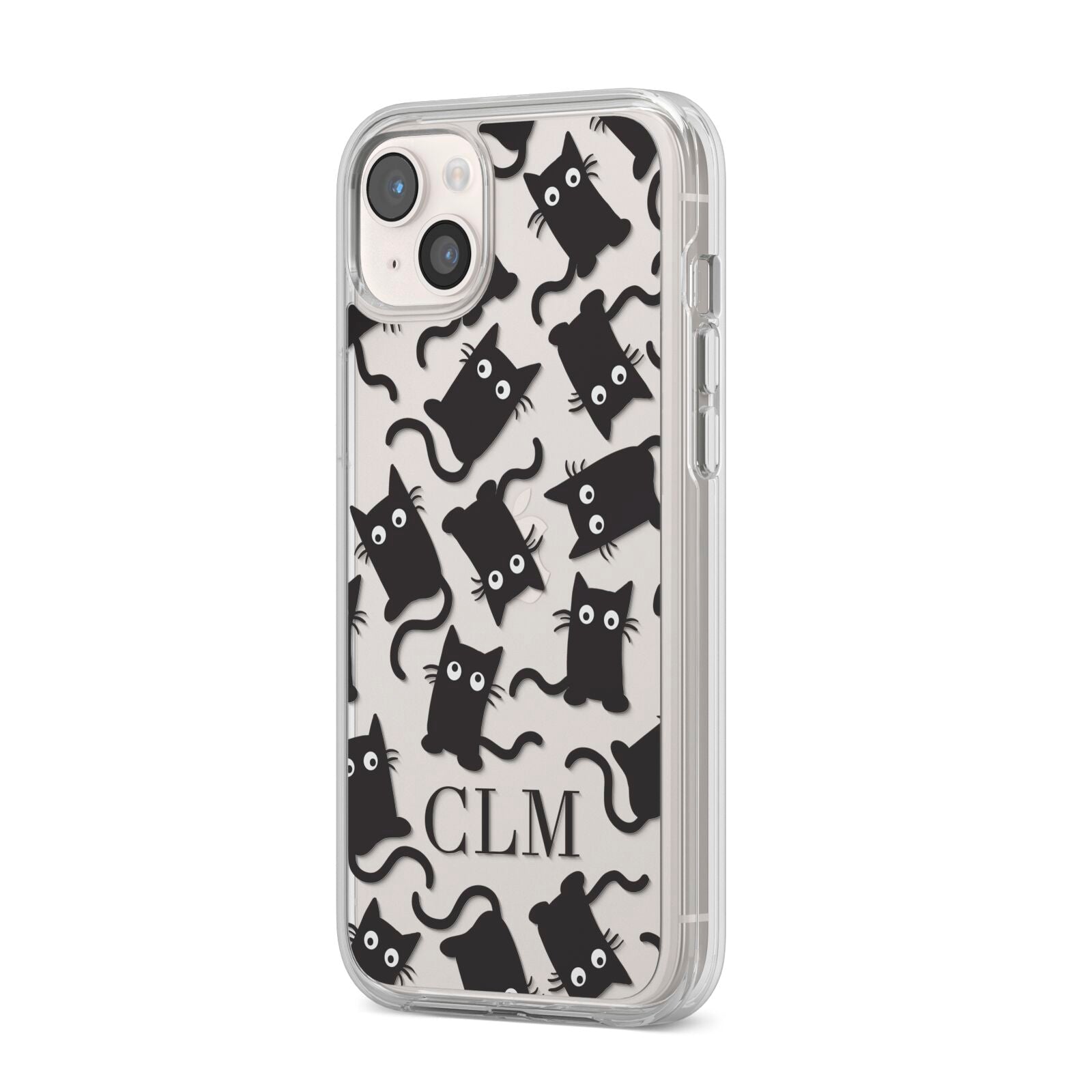 Personalised Cat Initials Clear iPhone 14 Plus Clear Tough Case Starlight Angled Image
