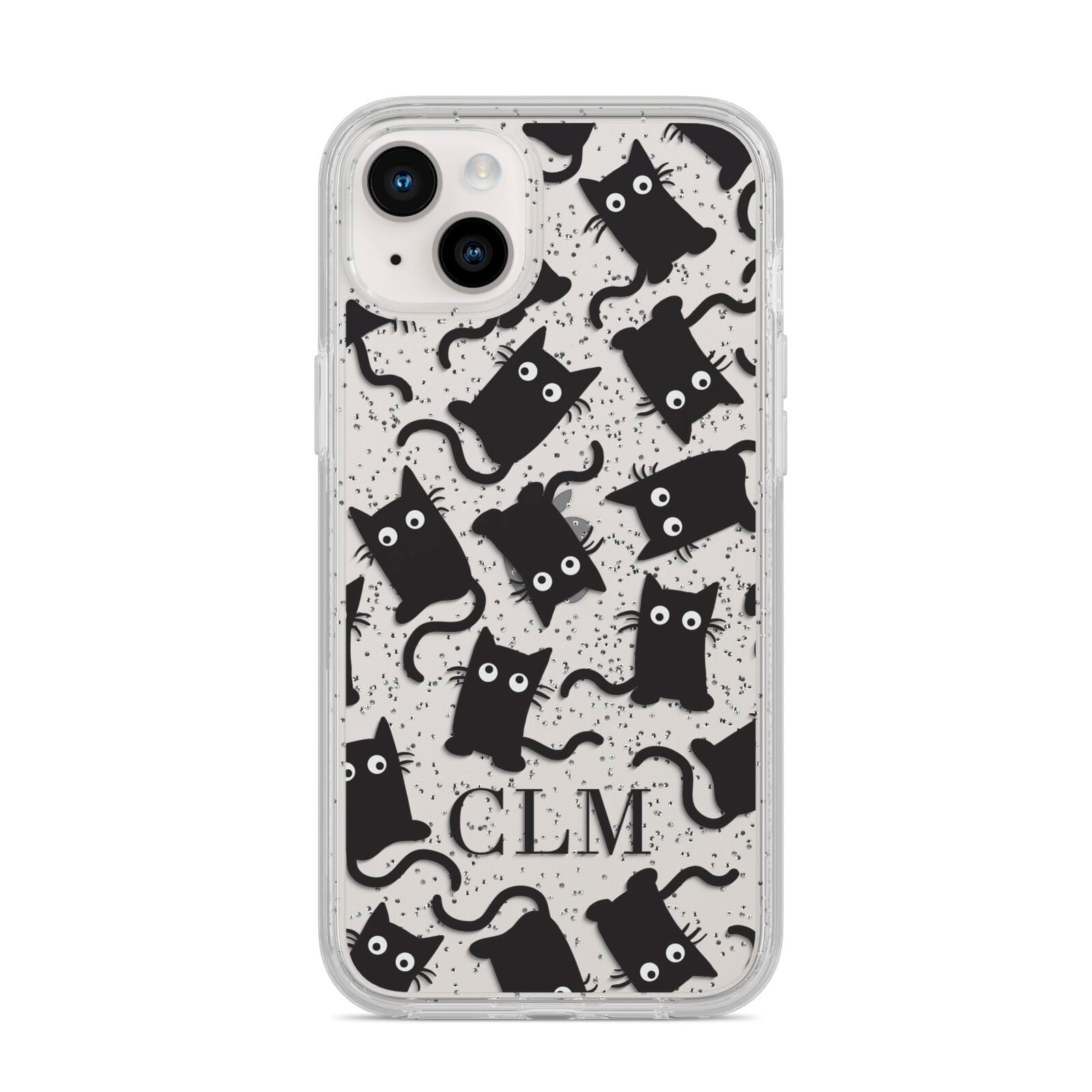 Personalised Cat Initials Clear iPhone 14 Plus Glitter Tough Case Starlight
