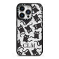 Personalised Cat Initials Clear iPhone 14 Pro Black Impact Case on Silver phone