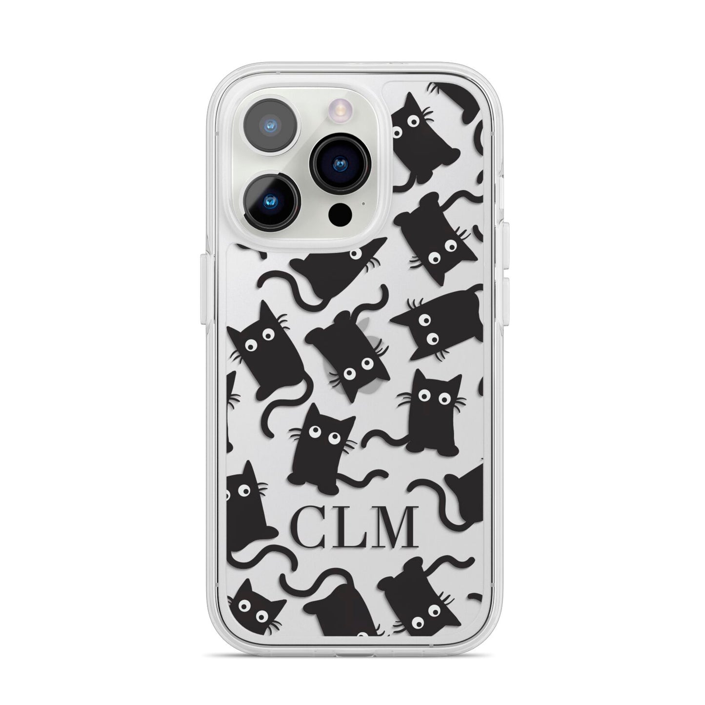 Personalised Cat Initials Clear iPhone 14 Pro Clear Tough Case Silver