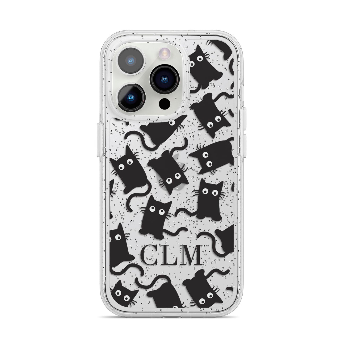 Personalised Cat Initials Clear iPhone 14 Pro Glitter Tough Case Silver
