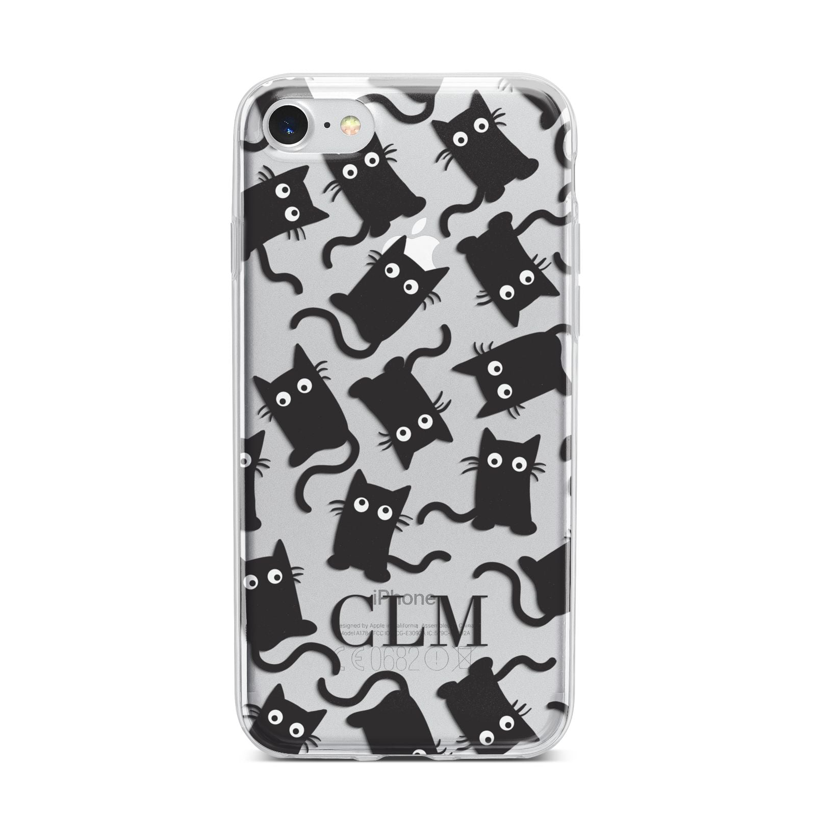 Personalised Cat Initials Clear iPhone 7 Bumper Case on Silver iPhone