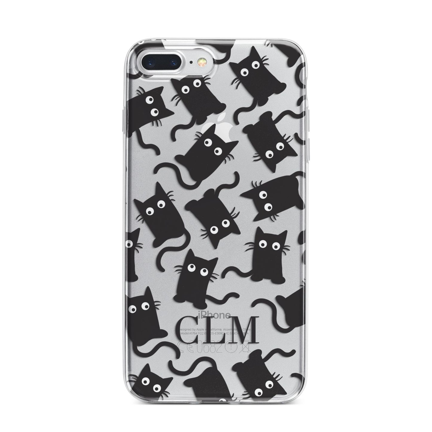 Personalised Cat Initials Clear iPhone 7 Plus Bumper Case on Silver iPhone