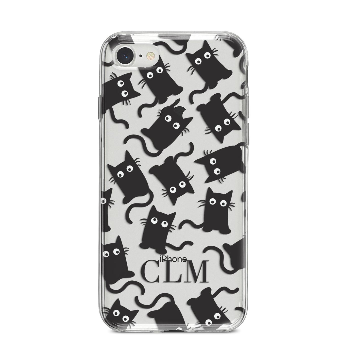 Personalised Cat Initials Clear iPhone 8 Bumper Case on Silver iPhone