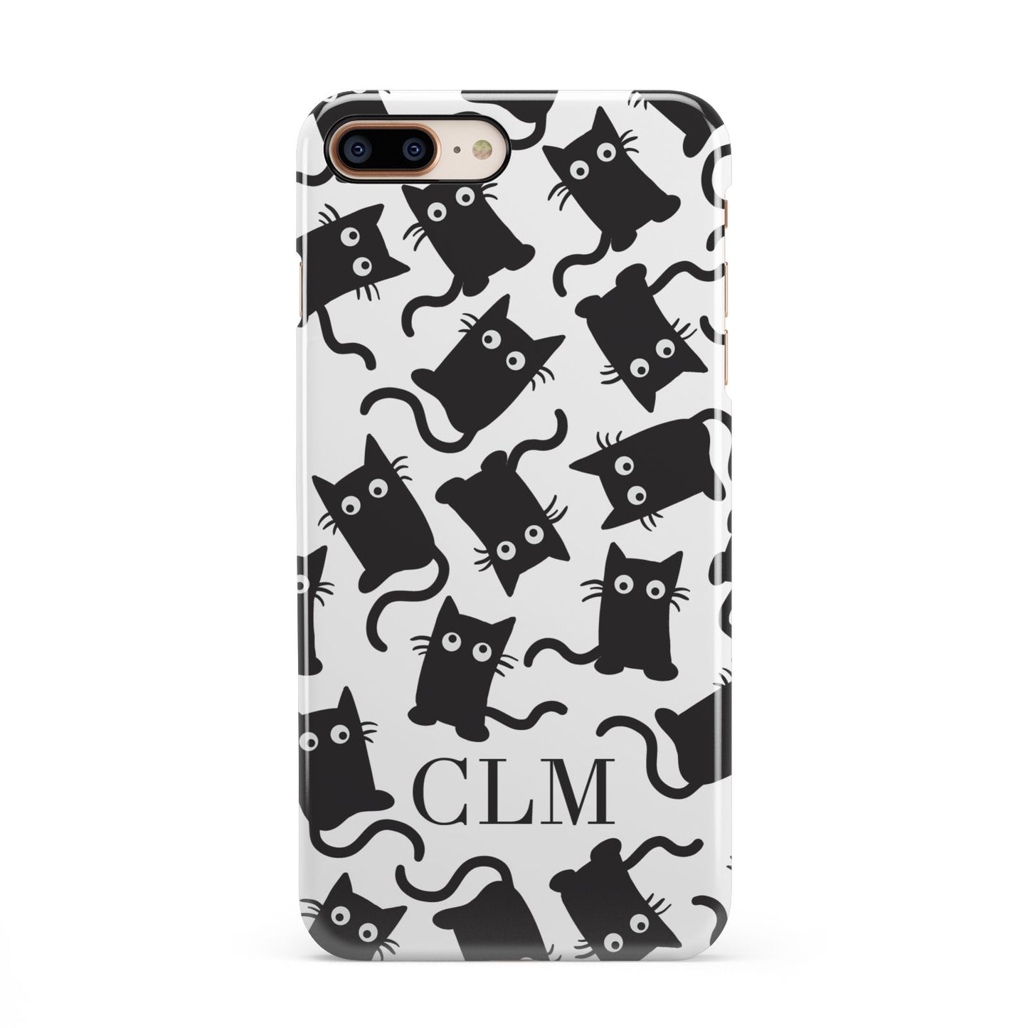 Personalised Cat Initials Clear iPhone 8 Plus 3D Snap Case on Gold Phone