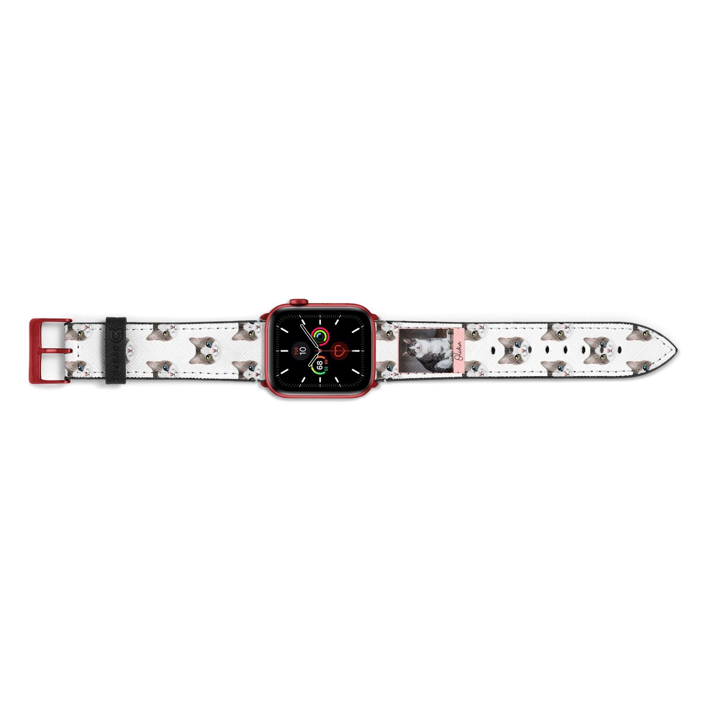 Personalised Cat Photo Apple Watch Strap Landscape Image Red Hardware
