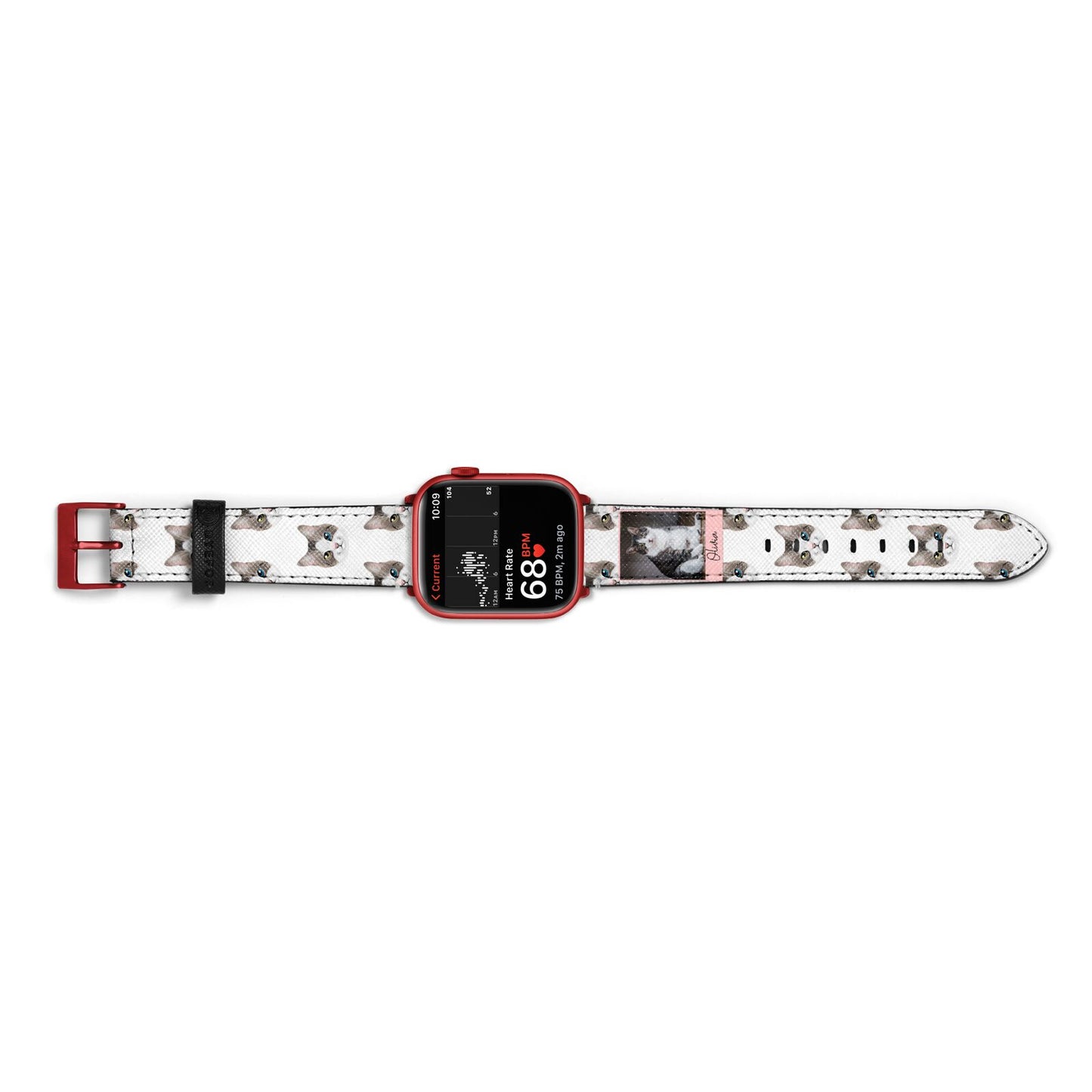 Personalised Cat Photo Apple Watch Strap Size 38mm Landscape Image Red Hardware