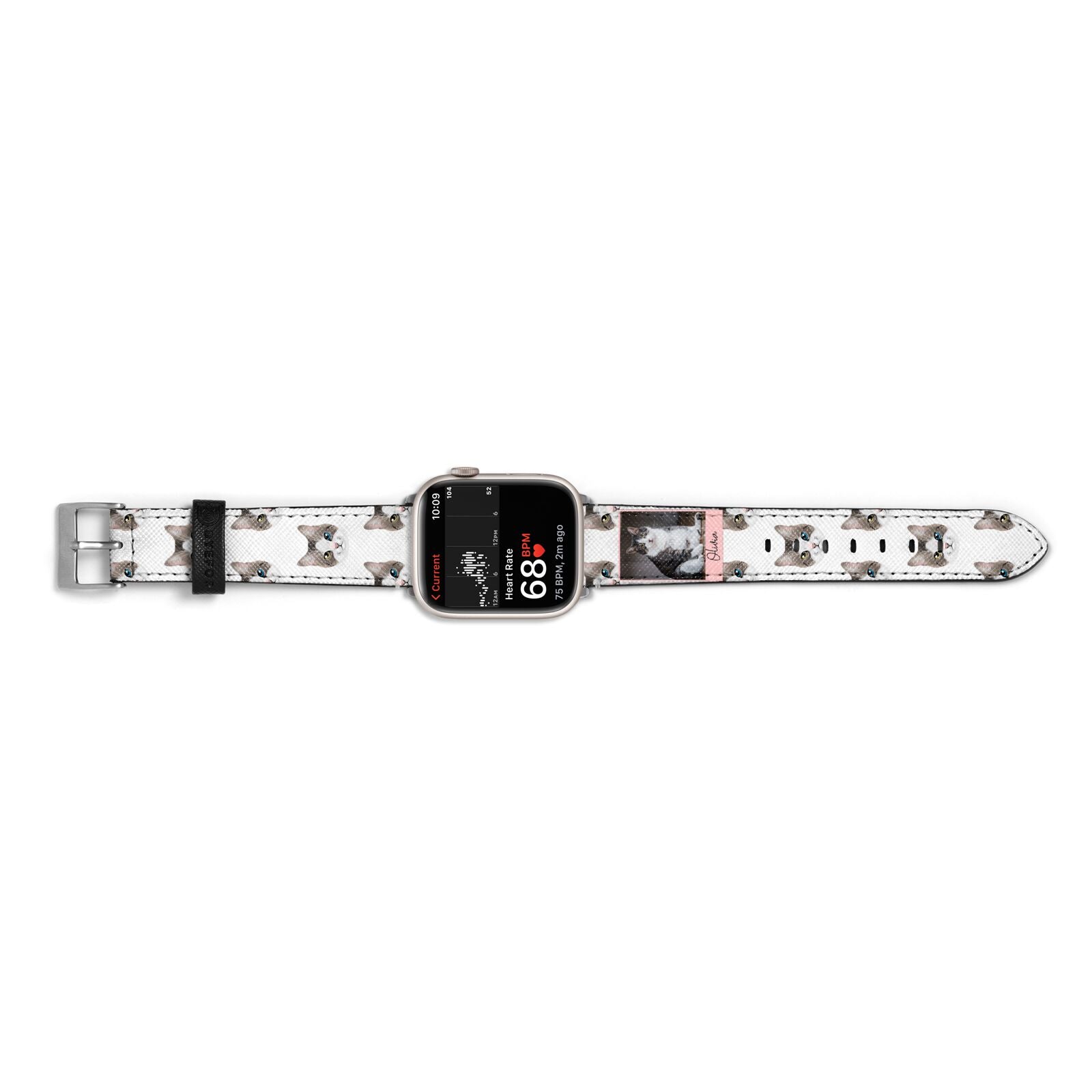 Personalised Cat Photo Apple Watch Strap Size 38mm Landscape Image Silver Hardware