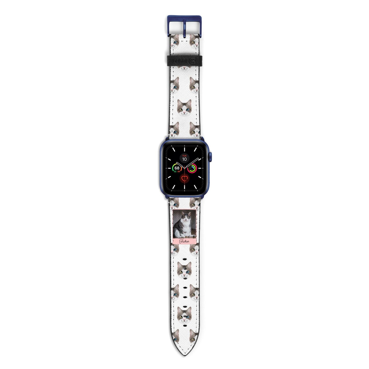 Personalised Cat Photo Apple Watch Strap with Blue Hardware