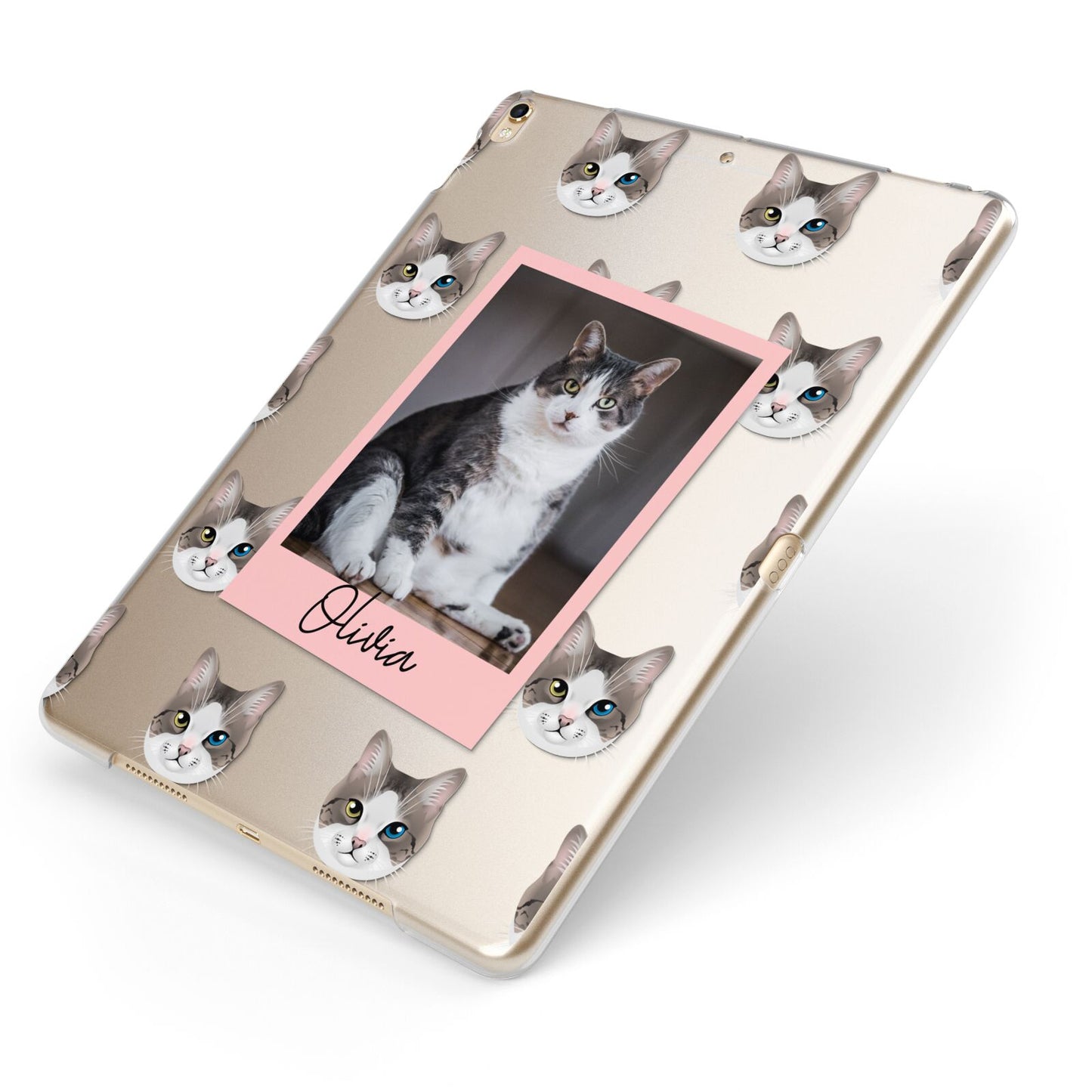 Personalised Cat Photo Apple iPad Case on Gold iPad Side View