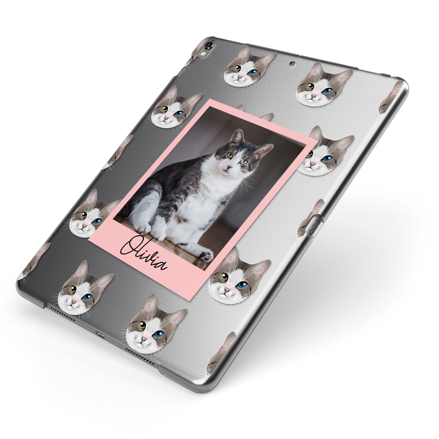Personalised Cat Photo Apple iPad Case on Grey iPad Side View