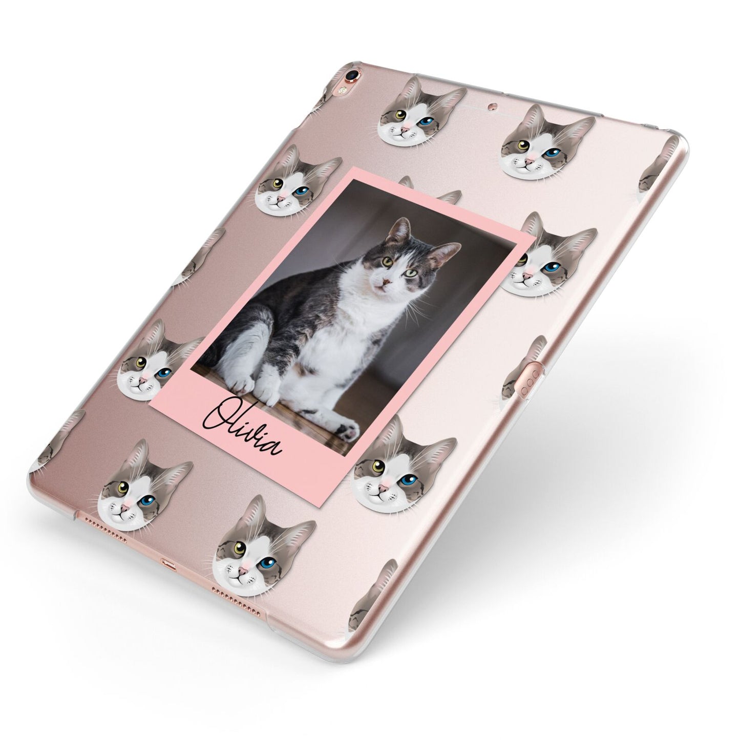 Personalised Cat Photo Apple iPad Case on Rose Gold iPad Side View