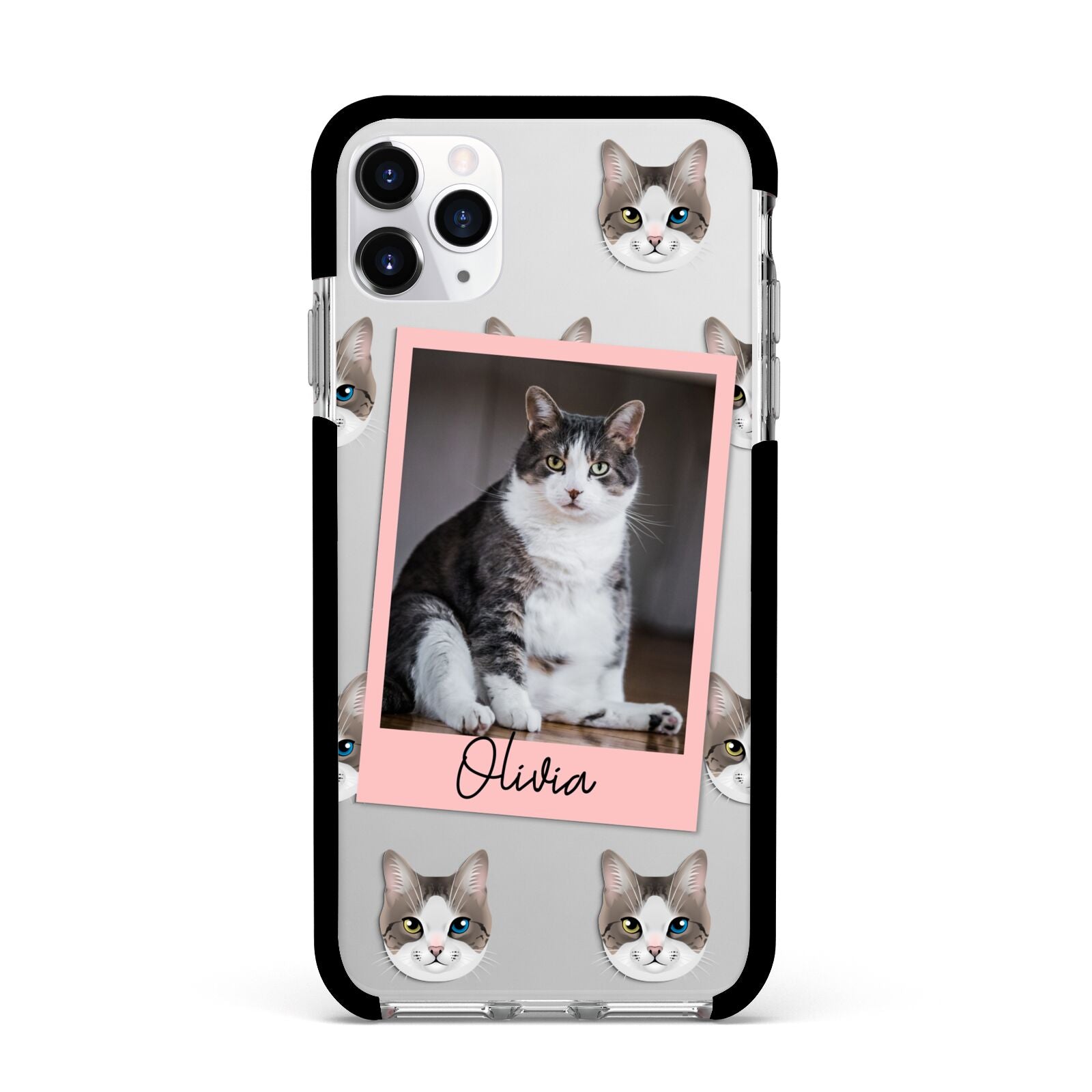 Personalised Cat Photo Apple iPhone 11 Pro Max in Silver with Black Impact Case
