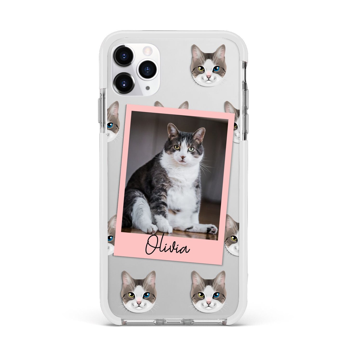 Personalised Cat Photo Apple iPhone 11 Pro Max in Silver with White Impact Case