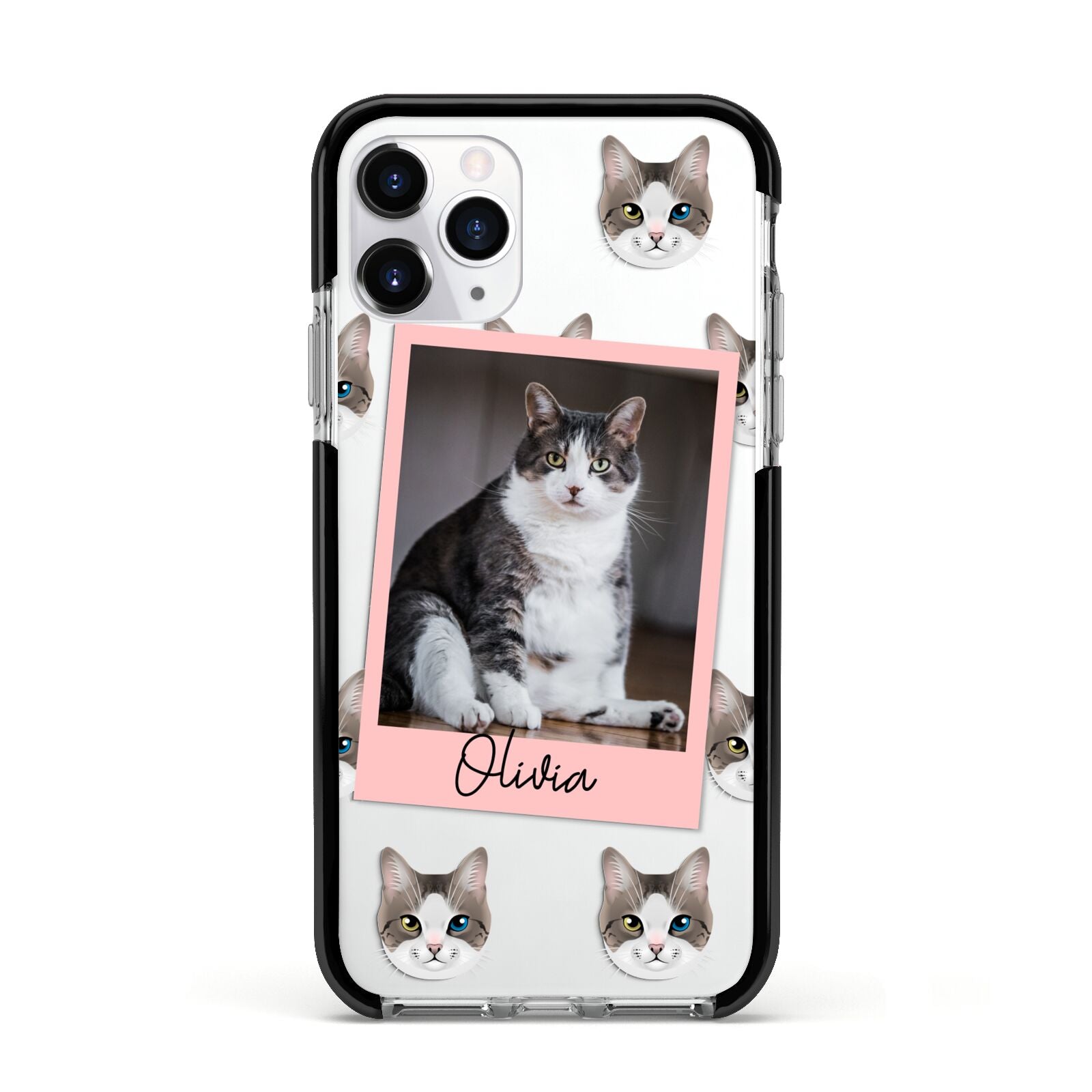 Personalised Cat Photo Apple iPhone 11 Pro in Silver with Black Impact Case