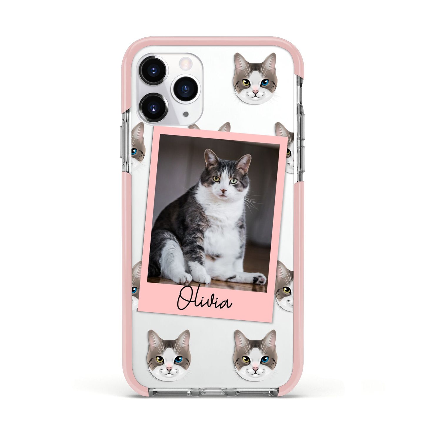 Personalised Cat Photo Apple iPhone 11 Pro in Silver with Pink Impact Case