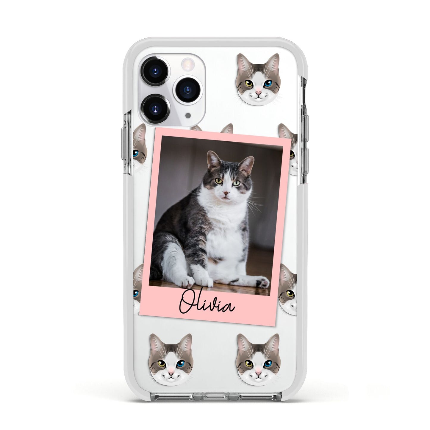 Personalised Cat Photo Apple iPhone 11 Pro in Silver with White Impact Case